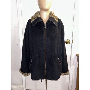 CH By Carolina Herrera Zio Front Black Jacket Coat Faux Fur Trim Made USA Sz L